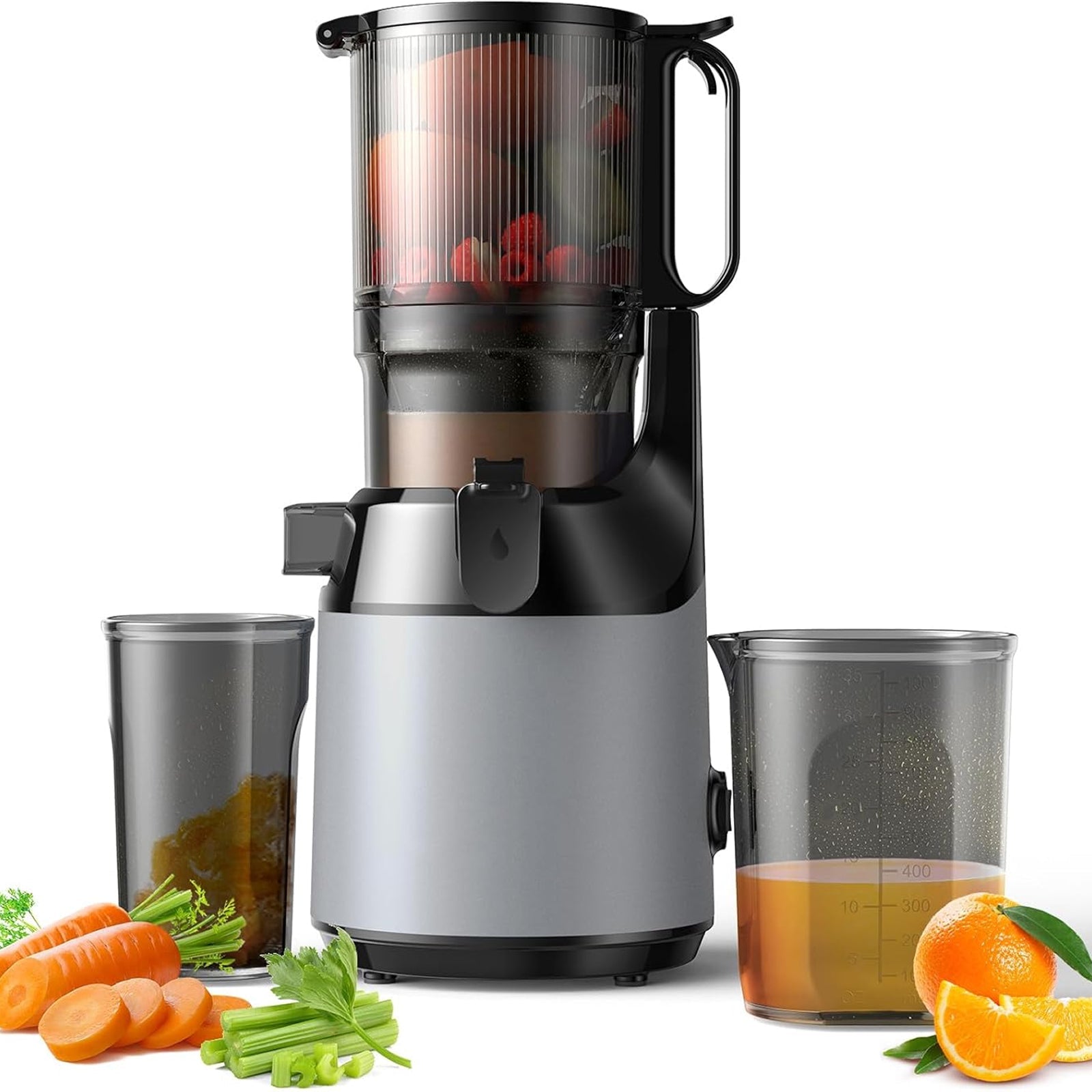 JoyDrinko Cold Press Masticating Juicer 130mm Extra-Wide Feeding Chute for Whole Fruits with 90% High Juice Yield and 1.8L Capacity