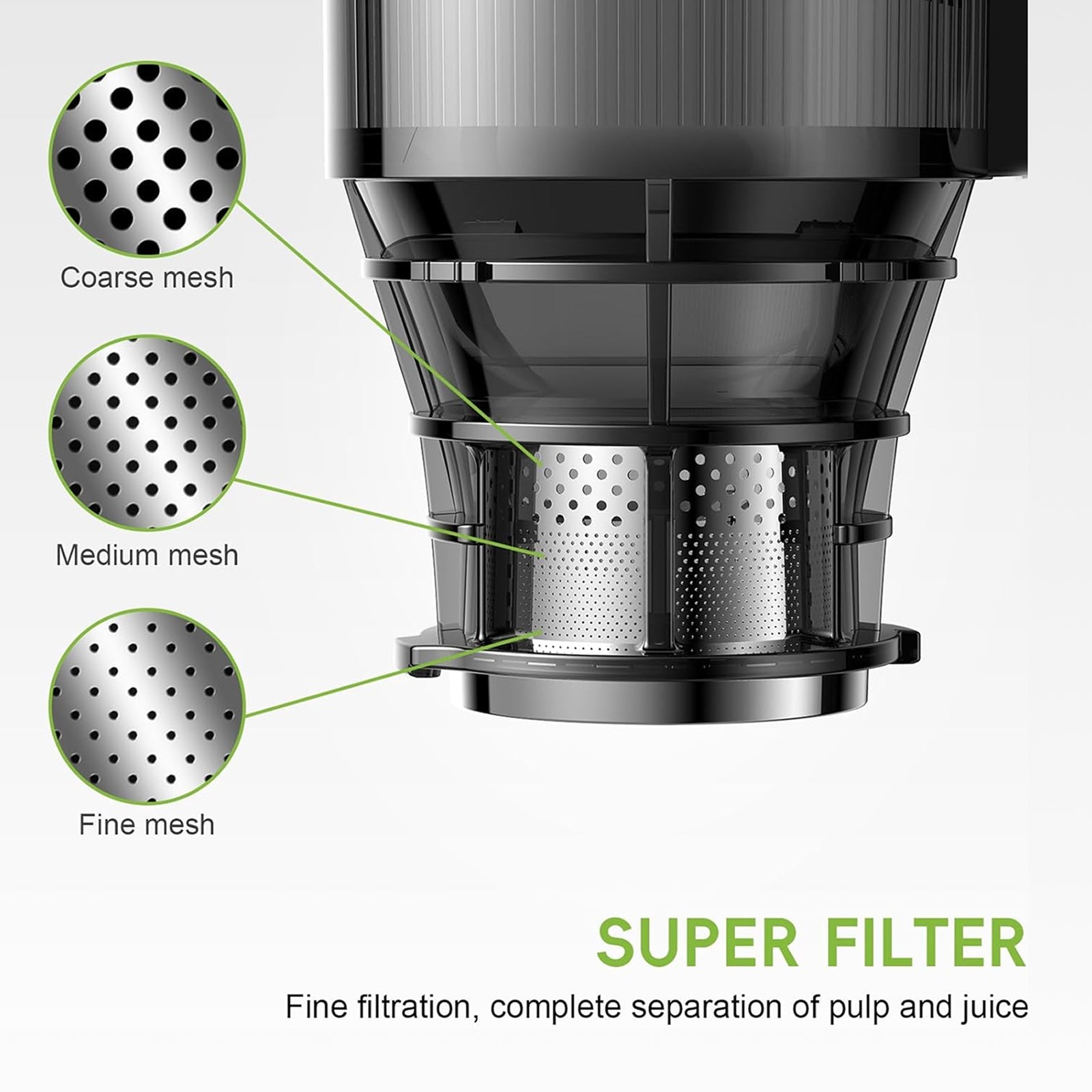 JoyDrinko Cold Press Masticating Juicer 130mm Extra-Wide Feeding Chute for Whole Fruits with 90% High Juice Yield and 1.8L Capacity