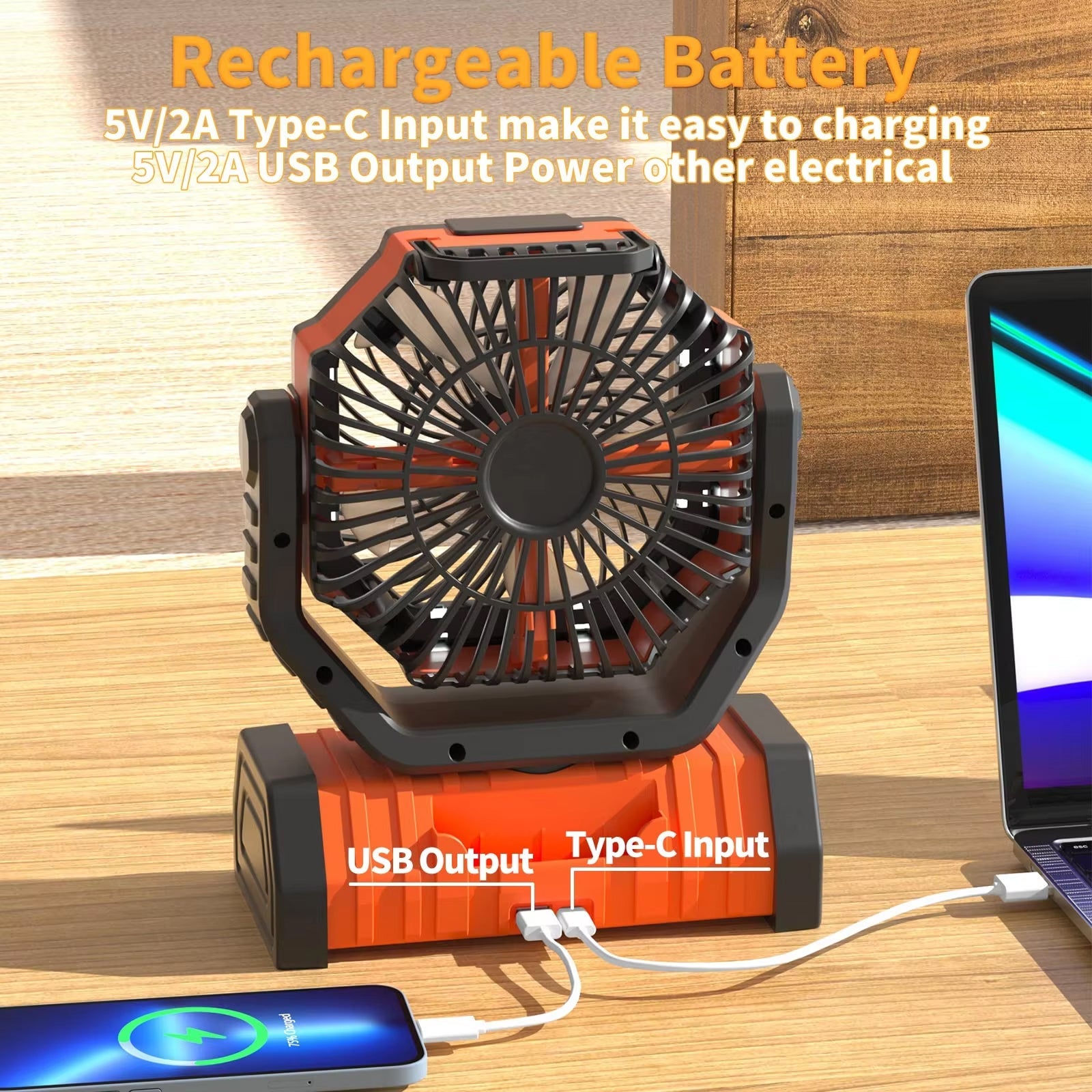 JoyWica Camping Fan 9000mAh Battery 58H Runtime Oscillating with LED Lantern and Power Bank