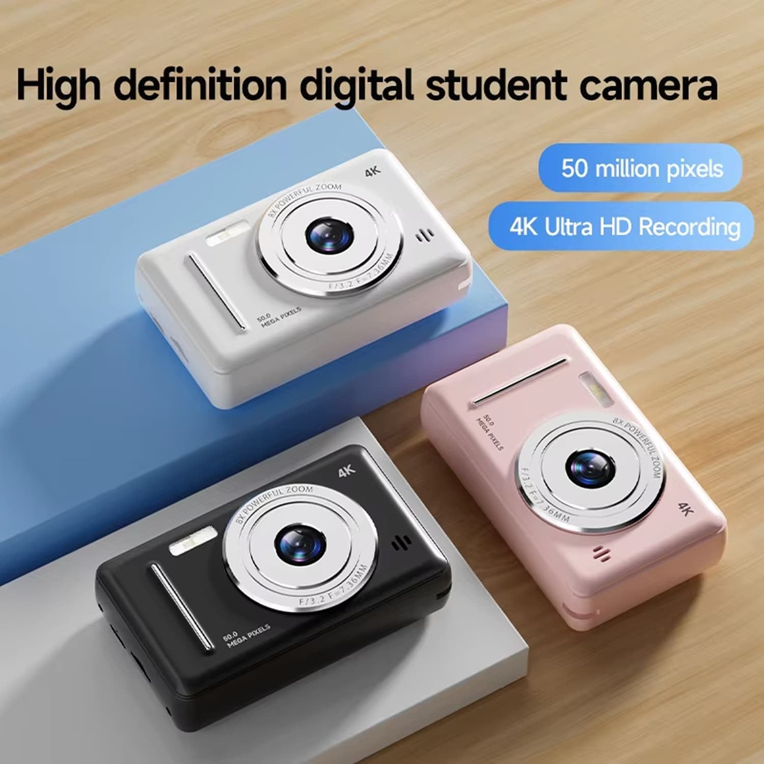 KivixCam Kids Digital Camera 50MP 4K Video Retro CCD Selfie Cam with 256GB Support