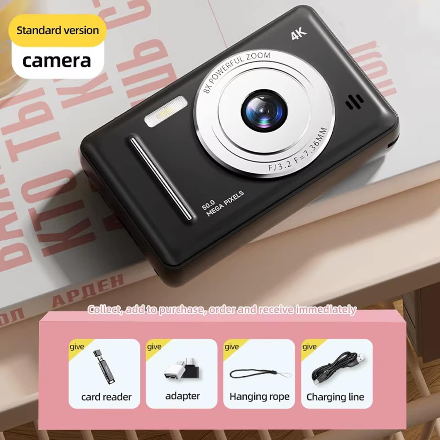 KivixCam Kids Digital Camera 50MP 4K Video Retro CCD Selfie Cam with 256GB Support