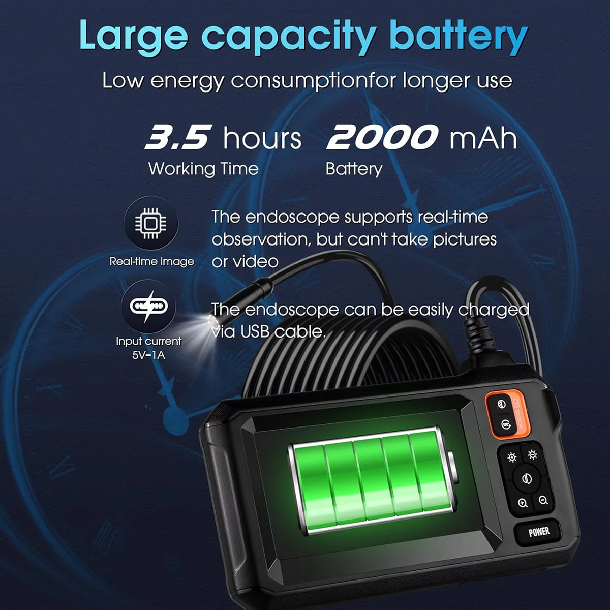 KixSpec Digital Endoscope - 4.3 Inch HD Display, 1080P Professional Inspection Camera, IP67 Waterproof Probe, and 3-Hour Rechargeable Battery