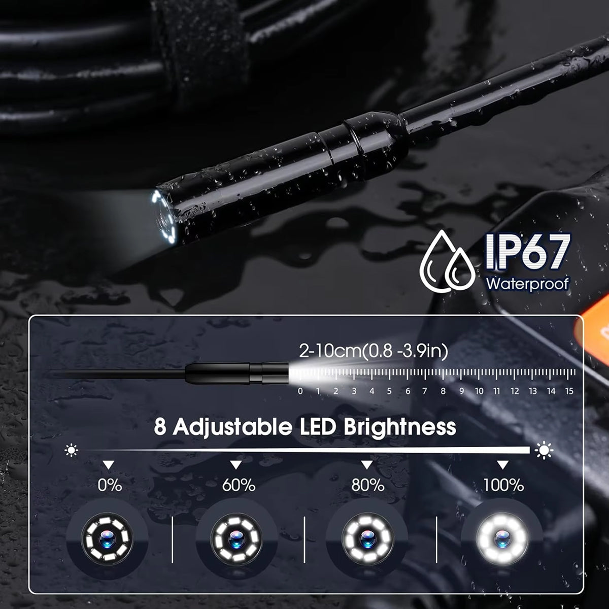 KixSpec Digital Endoscope - 4.3 Inch HD Display, 1080P Professional Inspection Camera, IP67 Waterproof Probe, and 3-Hour Rechargeable Battery