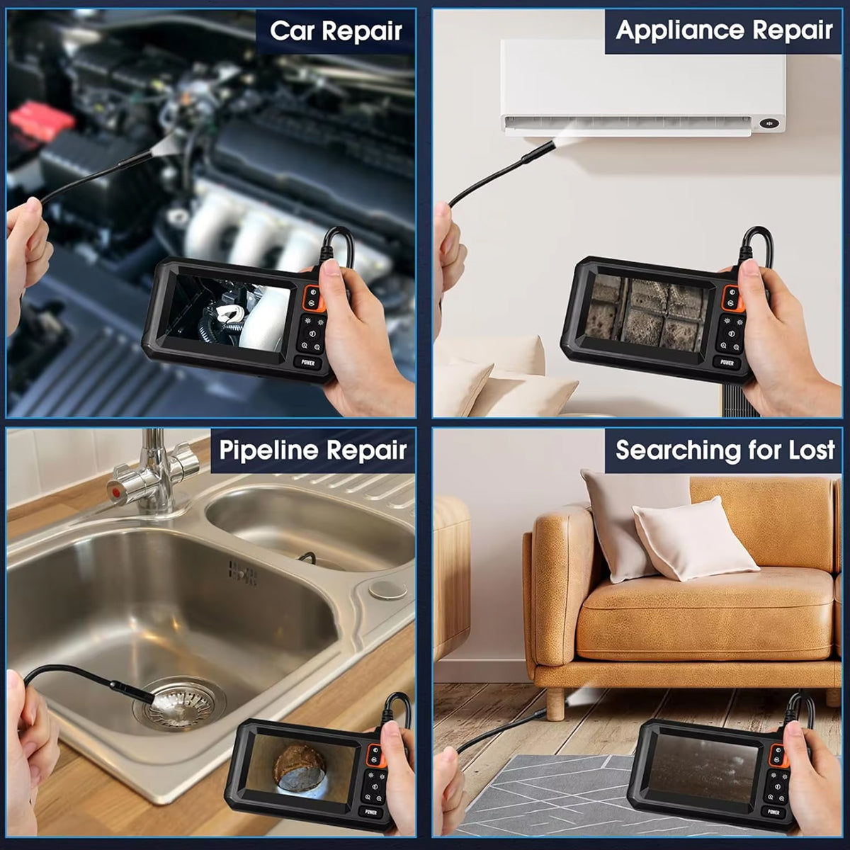 KixSpec Digital Endoscope - 4.3 Inch HD Display, 1080P Professional Inspection Camera, IP67 Waterproof Probe, and 3-Hour Rechargeable Battery