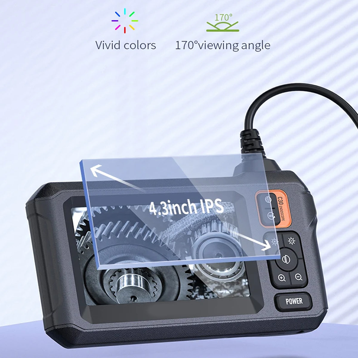 KixSpec Digital Endoscope - 4.3 Inch HD Display, 1080P Professional Inspection Camera, IP67 Waterproof Probe, and 3-Hour Rechargeable Battery