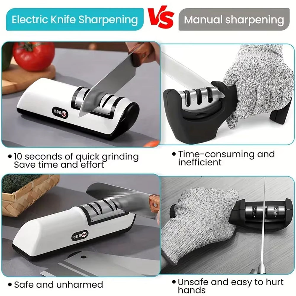 KnifiMix Electric Knife Sharpener Cordless USB Rechargeable 2-Speed Motor with Precision Angle Guides for Straight Blades