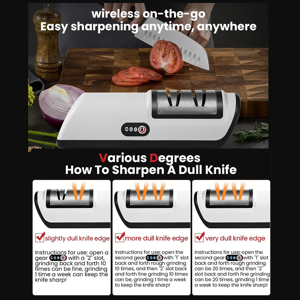 KnifiMix Electric Knife Sharpener Cordless USB Rechargeable 2-Speed Motor with Precision Angle Guides for Straight Blades