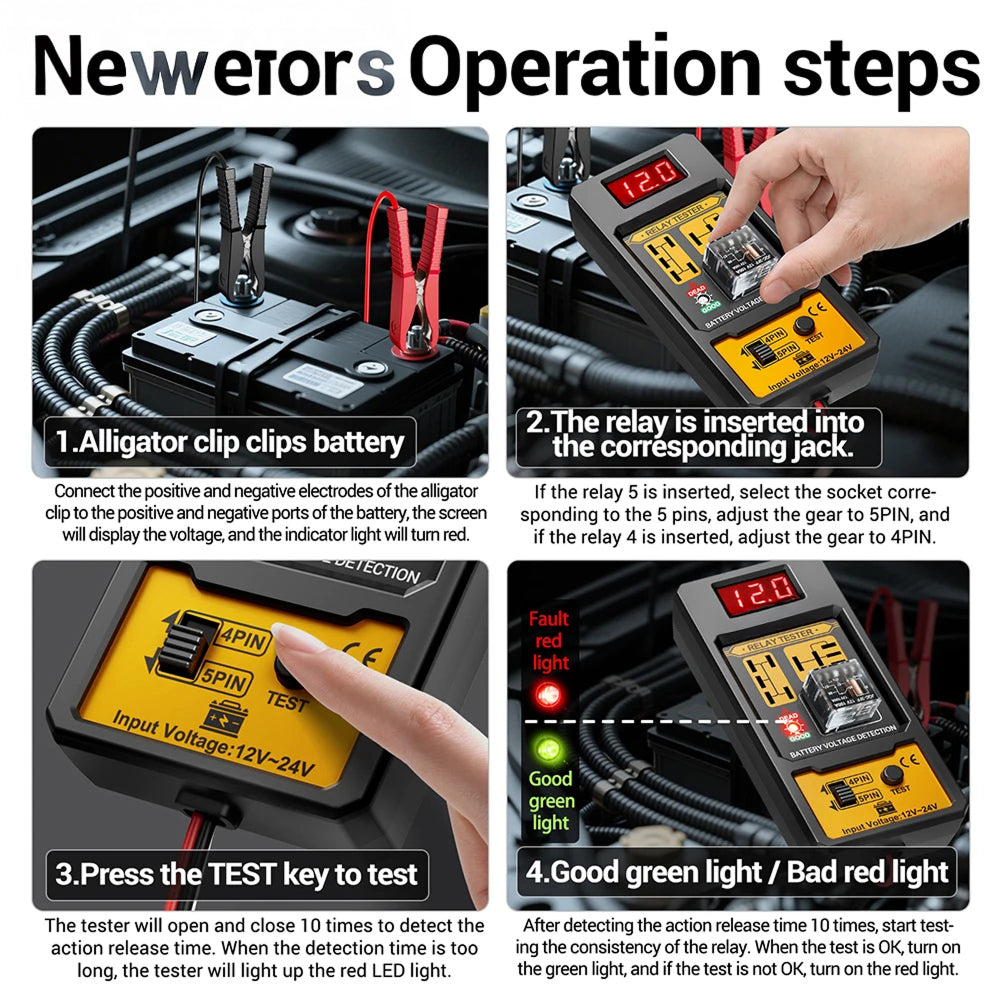12V Automotive Relay Tester 4 Pin 5 Pin Diagnostic Tool with LED Voltage Display LamiWexi