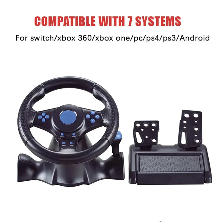 7-in-1 Universal Gaming Steering Wheel with Linear Pedals
