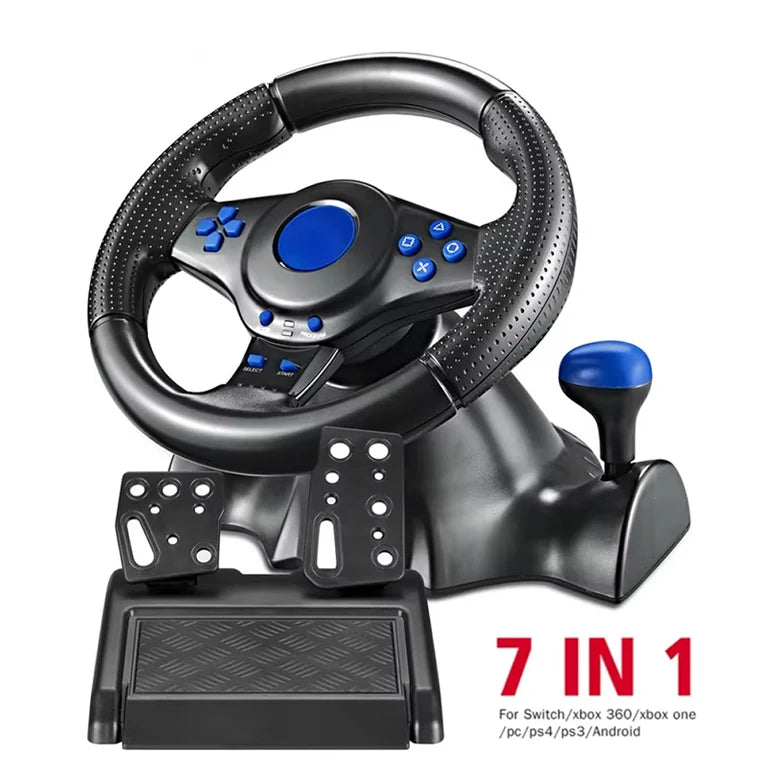 7-in-1 Universal Gaming Steering Wheel with Linear Pedals