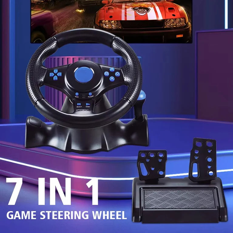 7-in-1 Universal Gaming Steering Wheel with Linear Pedals