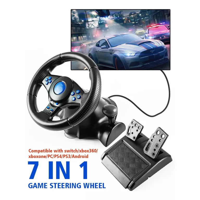 7-in-1 Universal Gaming Steering Wheel with Linear Pedals