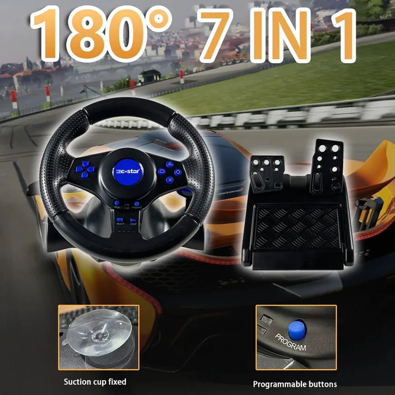 7-in-1 Universal Gaming Steering Wheel with Linear Pedals