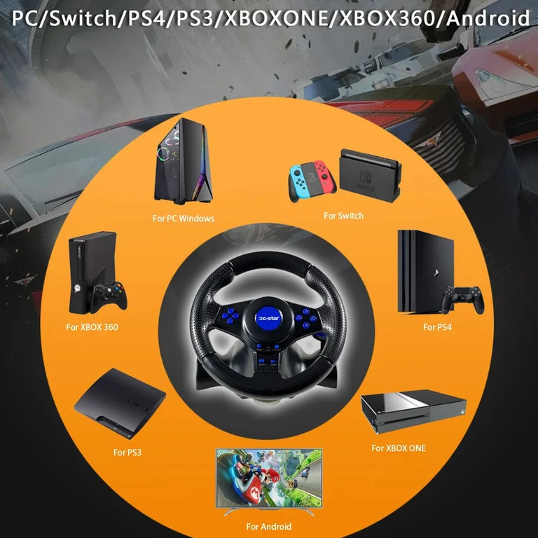 7-in-1 Universal Gaming Steering Wheel with Linear Pedals