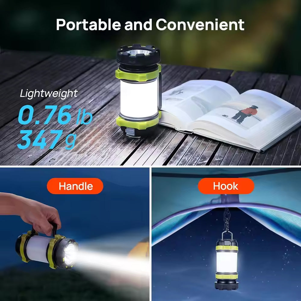 LiteCampi 1000-Lumen Ultra-Bright Camping Lantern 1000m Beam Range with Dual Modes and USB Rechargeable Battery