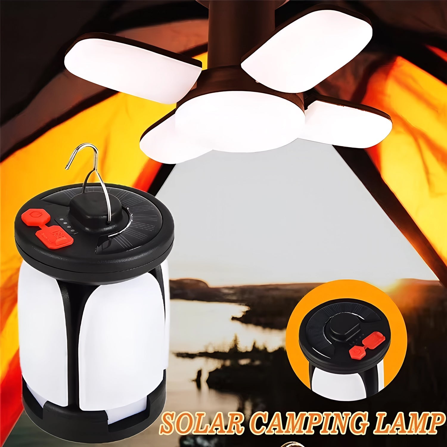 LomiFors Solar & USB Rechargeable Emergency Lantern with 90° Folding Leaf Design, 1000LM Brightness and 4500mAh Power Bank