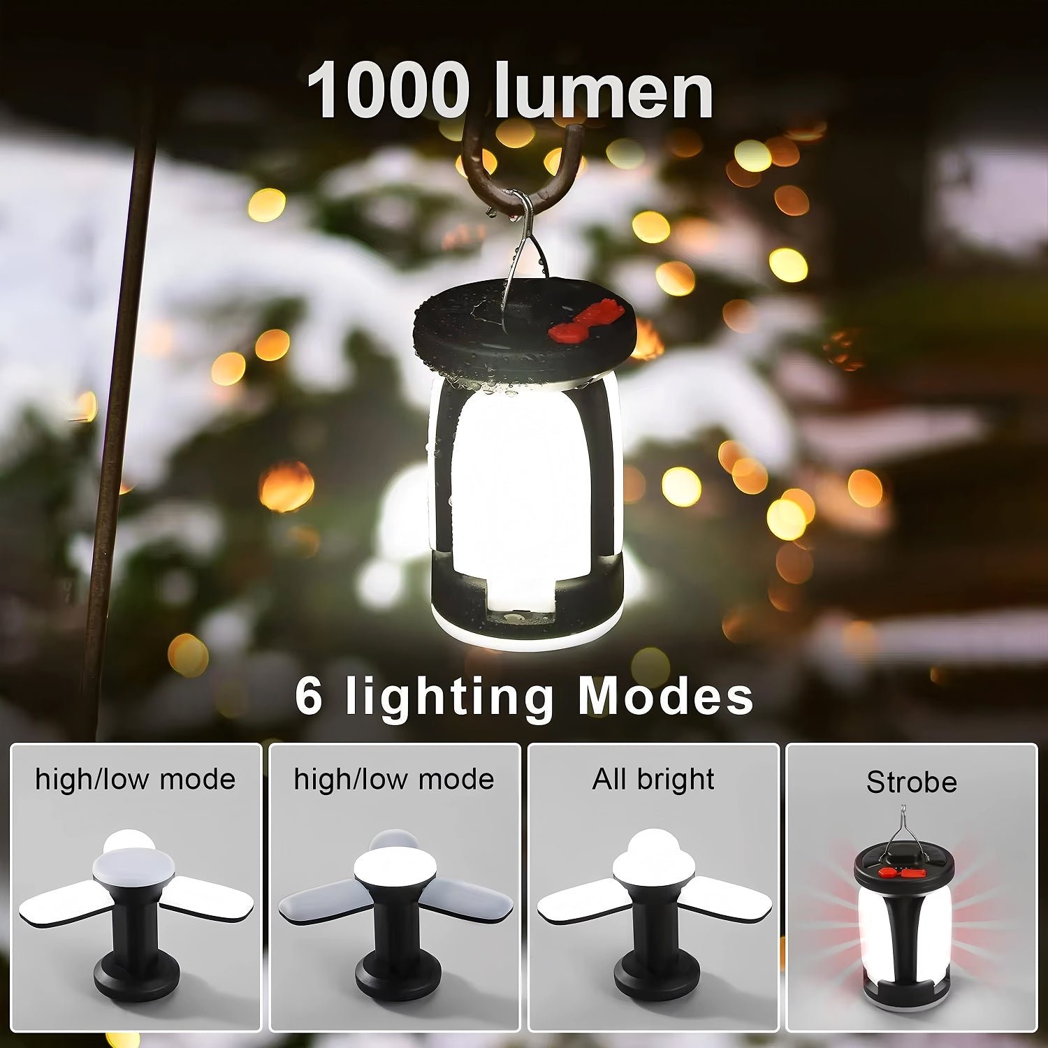 LomiFors Solar & USB Rechargeable Emergency Lantern with 90° Folding Leaf Design, 1000LM Brightness and 4500mAh Power Bank