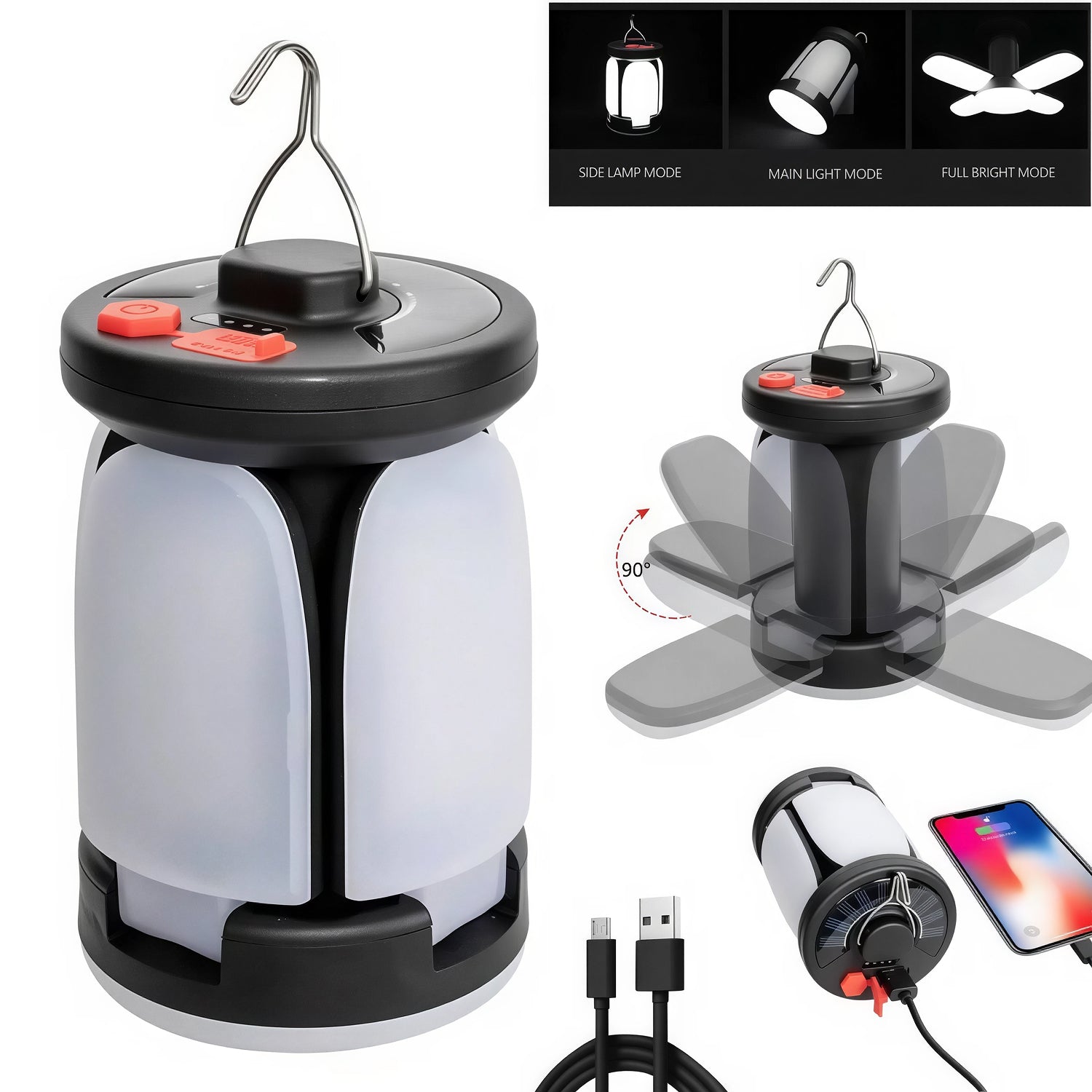LomiFors Solar & USB Rechargeable Emergency Lantern with 90° Folding Leaf Design, 1000LM Brightness and 4500mAh Power Bank