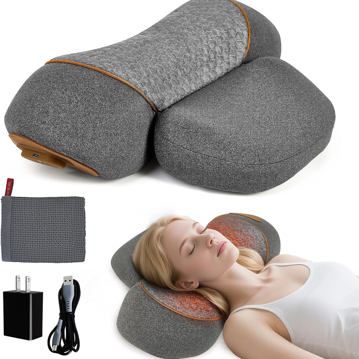LupiSopix Electric Lumbar Support Pillow with Dynamic Airbag Stretching & Heat Therapy