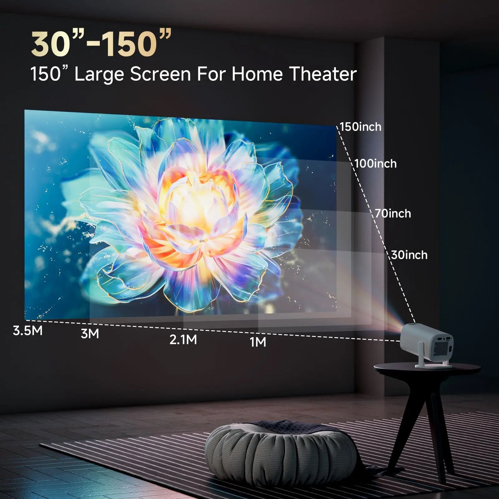 LuxinBeam Android 14.0 Smart Mini Projector with 270° Rotating Gimbal, WiFi 6, Auto Focus and 150-Inch Cinematic Display