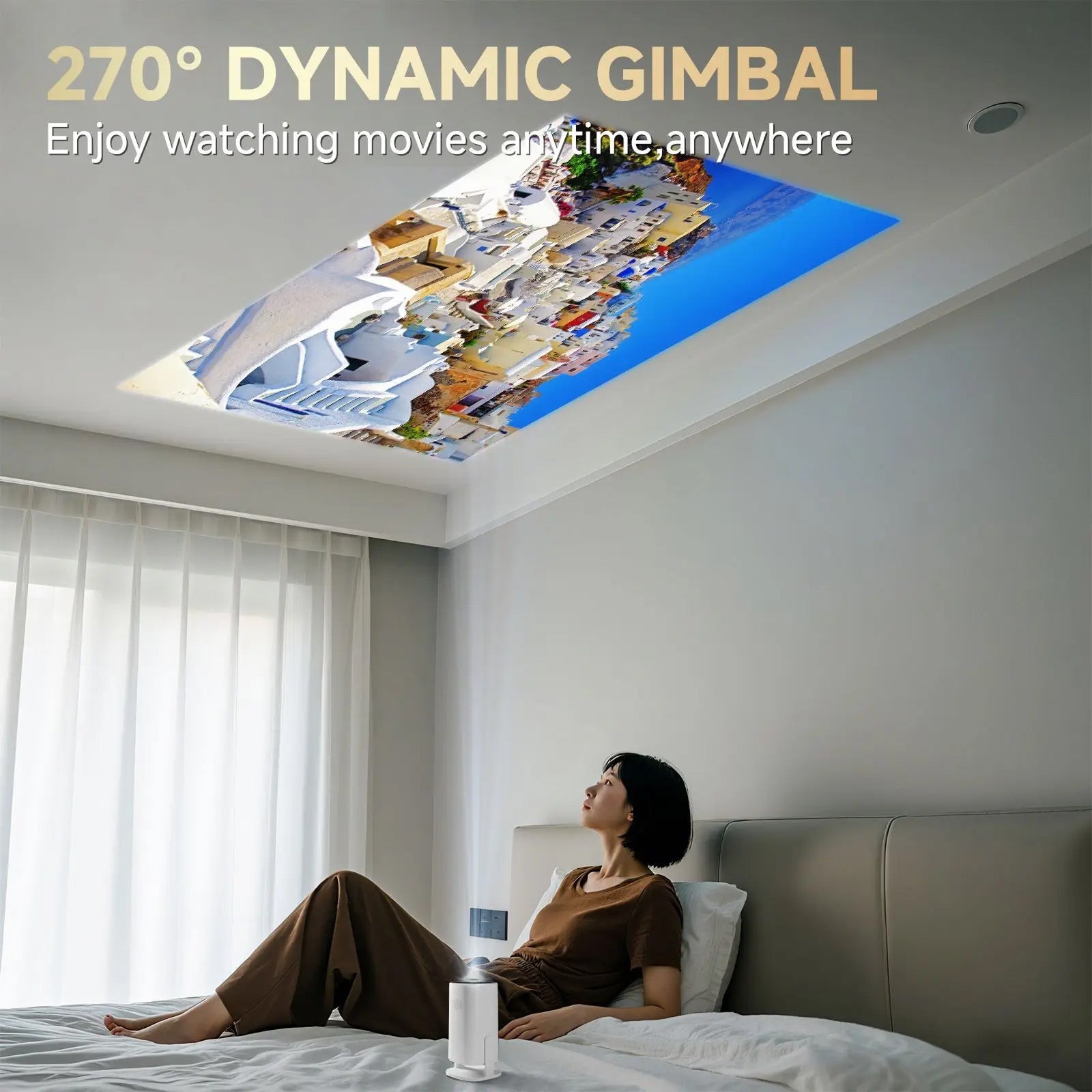 LuxinBeam Android 14.0 Smart Mini Projector with 270° Rotating Gimbal, WiFi 6, Auto Focus and 150-Inch Cinematic Display