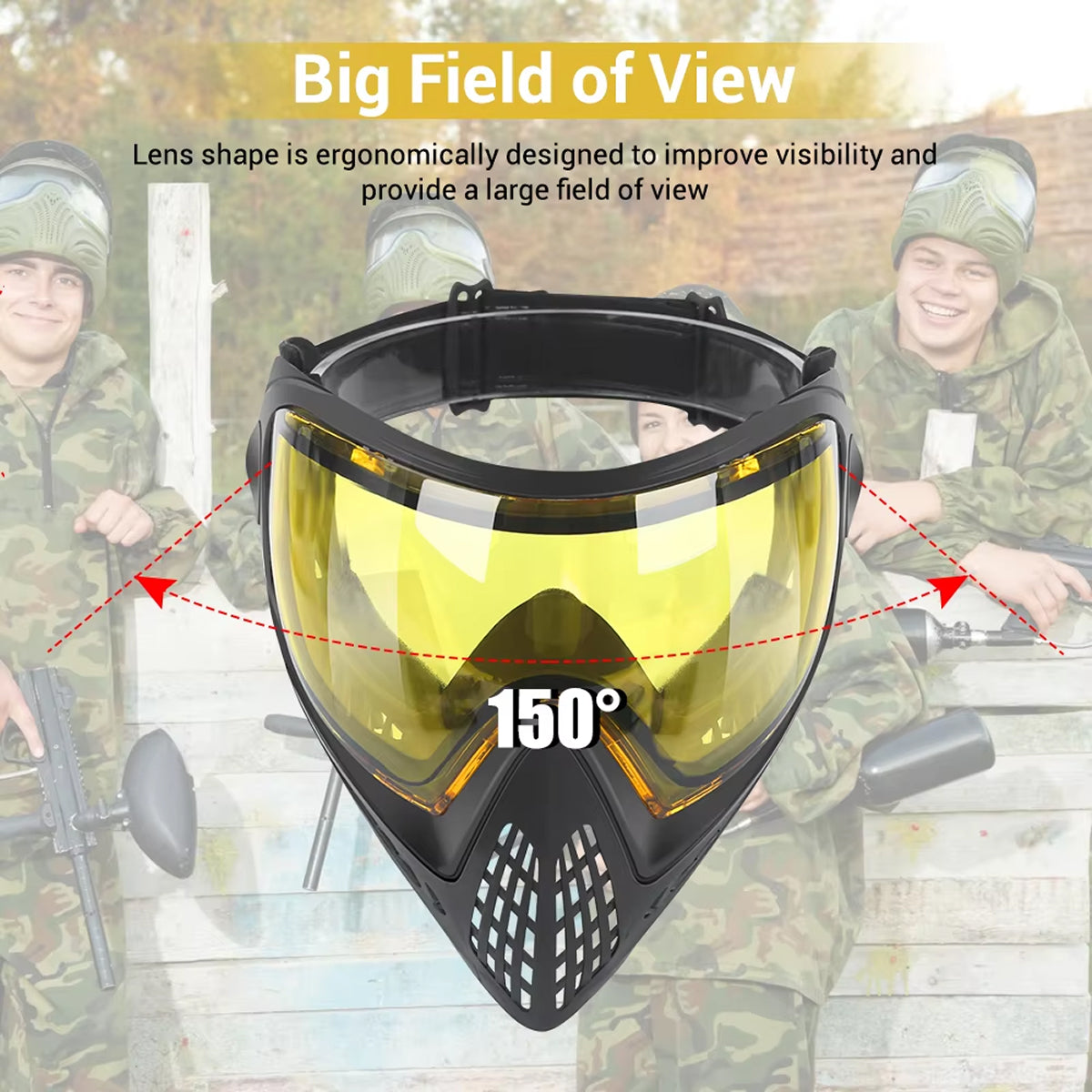 MaskiVax Tactical Airsoft Goggles with 150° Panoramic Vision, 2.5mm High-Impact Anti-Fog Lens and Soft Silicone Breathable Frame