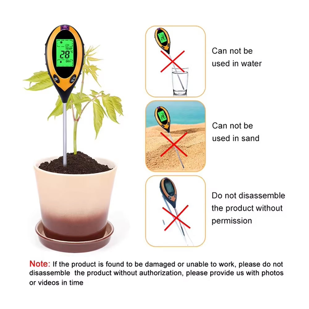 MaziSoil 4-in-1 Soil Moisture Meter - pH, Light, and Temperature Tester with Backlit LCD, 3-Second Fast Reading and 98% Accuracy