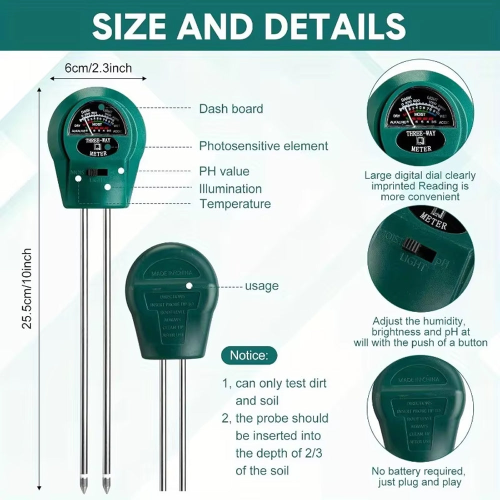 MaziSoil 4-in-1 Soil Moisture Meter - pH, Light, and Temperature Tester with Backlit LCD, 3-Second Fast Reading and 98% Accuracy