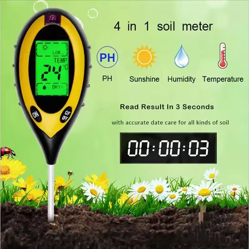 MaziSoil 4-in-1 Soil Moisture Meter - pH, Light, and Temperature Tester with Backlit LCD, 3-Second Fast Reading and 98% Accuracy