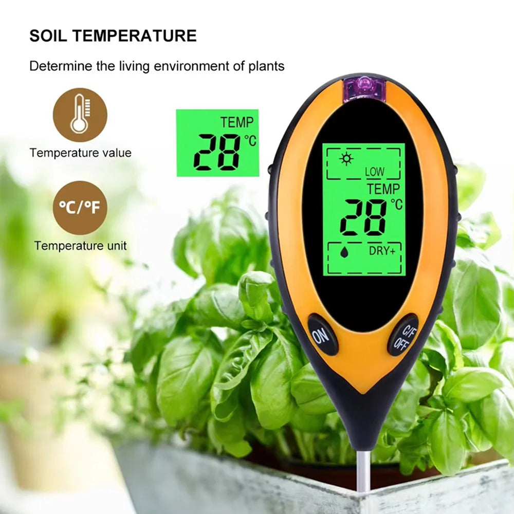 MaziSoil 4-in-1 Soil Moisture Meter - pH, Light, and Temperature Tester with Backlit LCD, 3-Second Fast Reading and 98% Accuracy