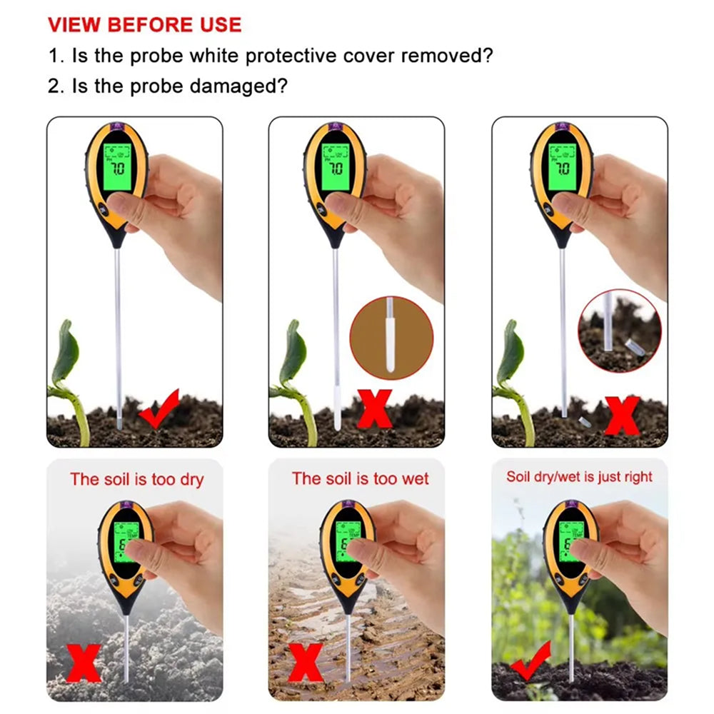 MaziSoil 4-in-1 Soil Moisture Meter - pH, Light, and Temperature Tester with Backlit LCD, 3-Second Fast Reading and 98% Accuracy