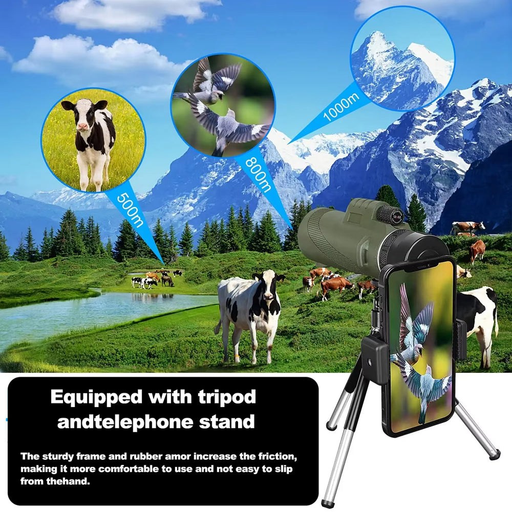 MenixFos 80x100 Monocular Telescope High Power BAK4 Prism with Smartphone Adapter & Tripod