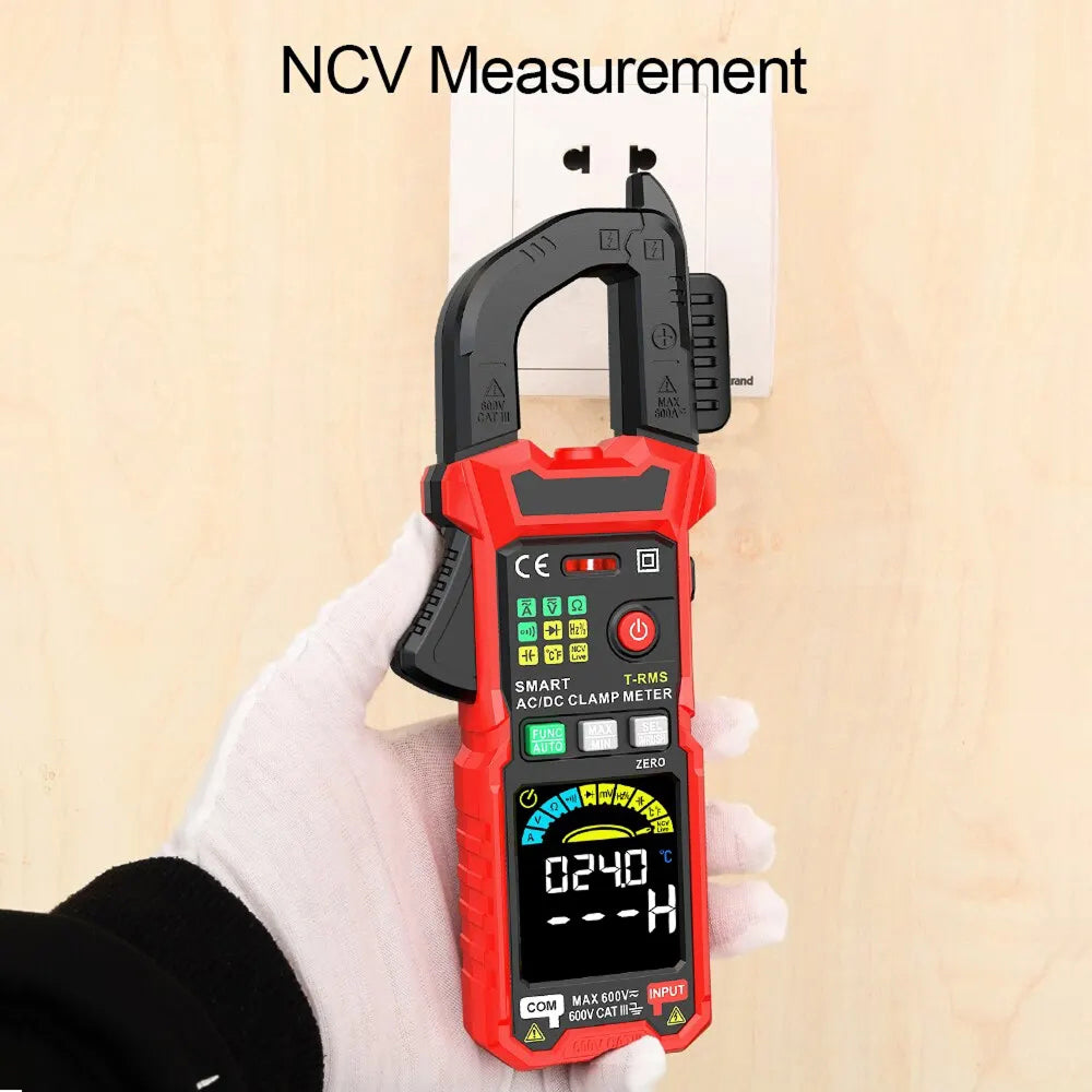 True RMS Digital Clamp Meter 6000 Counts AC DC Ammeter Voltmeter with NCV 36mm Jaw MereiCeci