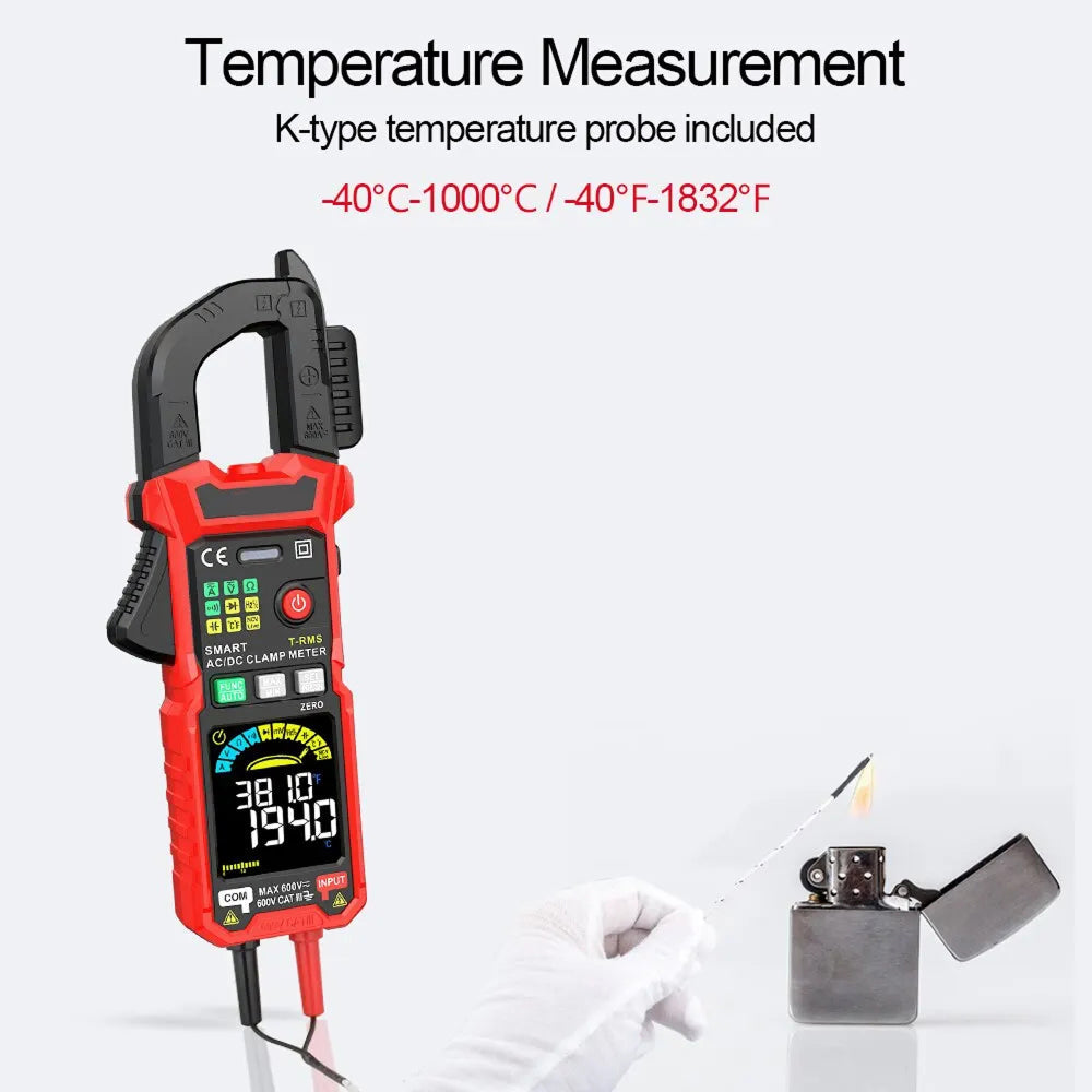 True RMS Digital Clamp Meter 6000 Counts AC DC Ammeter Voltmeter with NCV 36mm Jaw MereiCeci