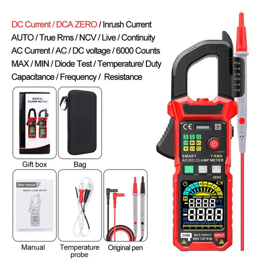 True RMS Digital Clamp Meter 6000 Counts AC DC Ammeter Voltmeter with NCV 36mm Jaw MereiCeci