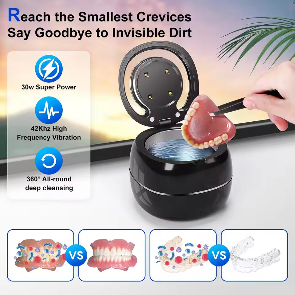 MinCleanx Ultrasonic Dental Cleaner - 42,000Hz Professional 30W Ultrasonic Cleaner with LED Light, Digital Timer