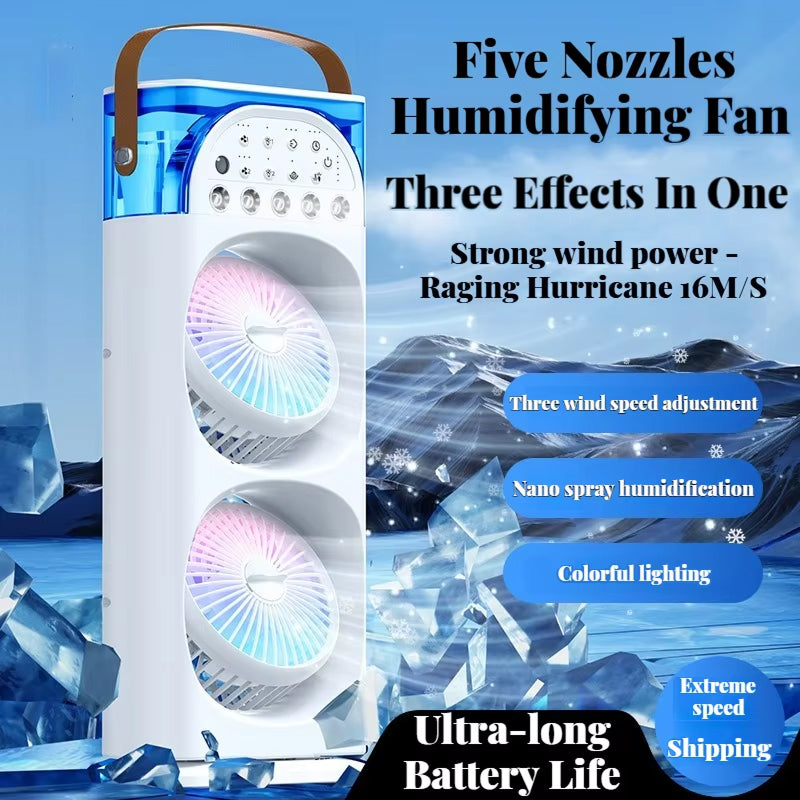 MixanAir Portable Air Conditioner Dual Turbine 12m Airflow 600ml 5-Hole Ultrasonic Mist
