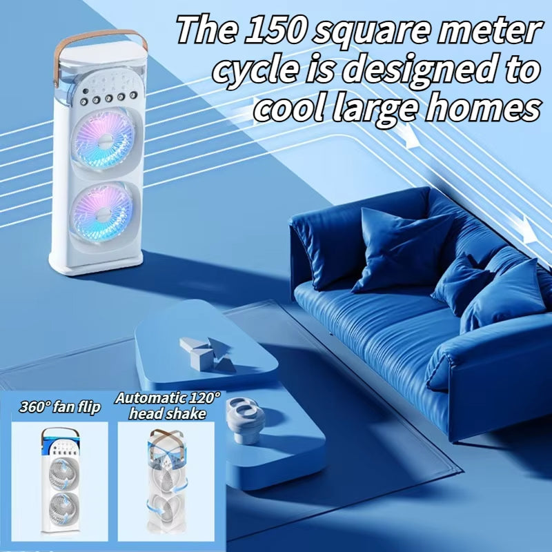 MixanAir Portable Air Conditioner Dual Turbine 12m Airflow 600ml 5-Hole Ultrasonic Mist