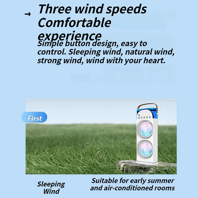MixanAir Portable Air Conditioner Dual Turbine 12m Airflow 600ml 5-Hole Ultrasonic Mist