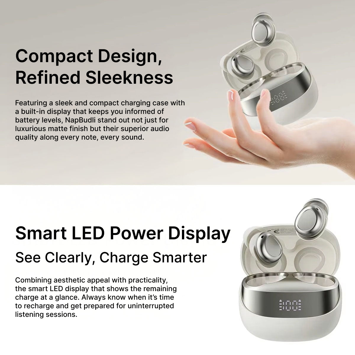 NapBudli Sleep Earbuds - Ultra-Lightweight 2.83g Side Sleeper Headphones, Bluetooth 5.4 with Noise Reduction & 400mAh Battery