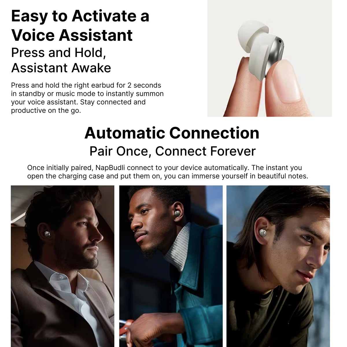 NapBudli Sleep Earbuds - Ultra-Lightweight 2.83g Side Sleeper Headphones, Bluetooth 5.4 with Noise Reduction & 400mAh Battery