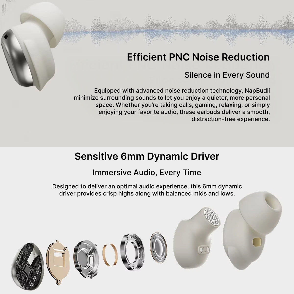 NapBudli Sleep Earbuds - Ultra-Lightweight 2.83g Side Sleeper Headphones, Bluetooth 5.4 with Noise Reduction & 400mAh Battery
