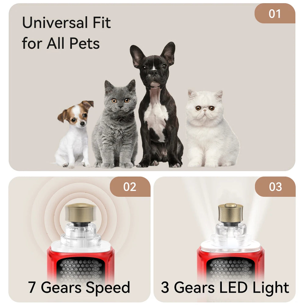 NaxiGriva Dog Nail Grinder 7-Speed Motor Ultra-Quiet 45dB with 3-Gear LED Light and USB-C