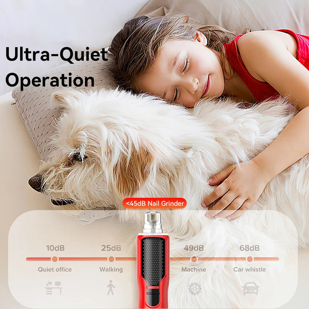 NaxiGriva Dog Nail Grinder 7-Speed Motor Ultra-Quiet 45dB with 3-Gear LED Light and USB-C