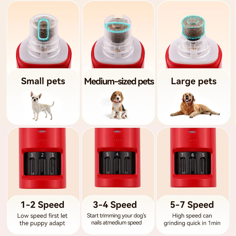 NaxiGriva Dog Nail Grinder 7-Speed Motor Ultra-Quiet 45dB with 3-Gear LED Light and USB-C