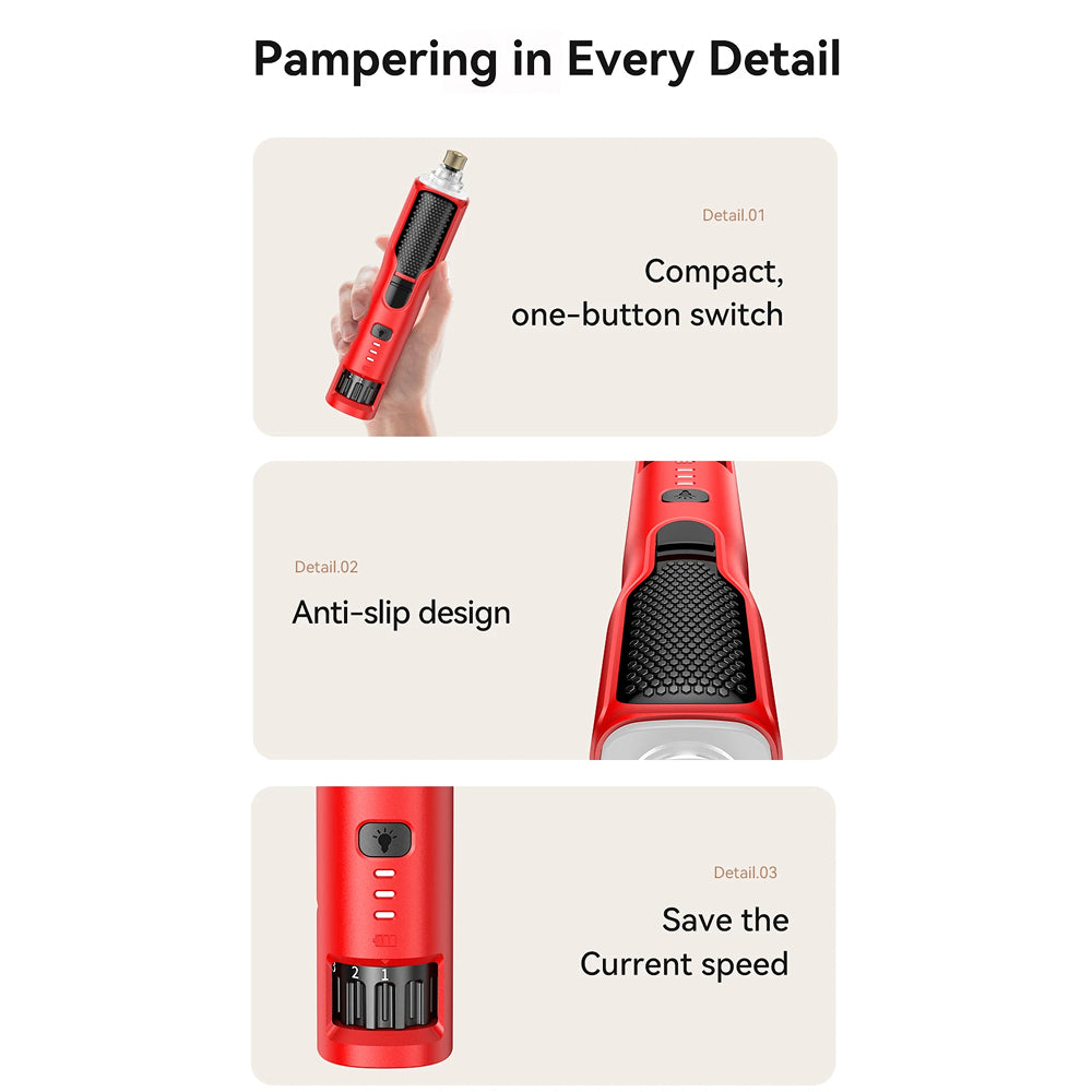 NaxiGriva Dog Nail Grinder 7-Speed Motor Ultra-Quiet 45dB with 3-Gear LED Light and USB-C