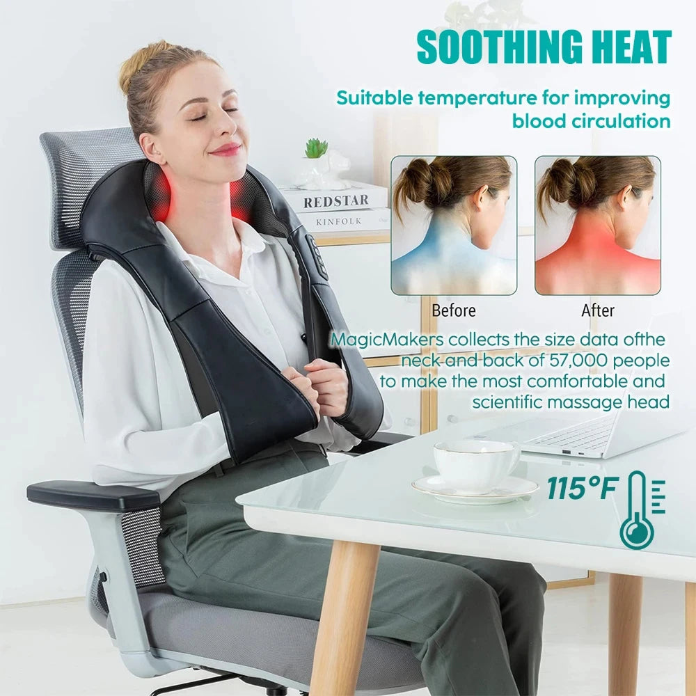 NekiMaxiv Neck and Shoulder Massager with 8 Bi-Directional Nodes, 115°F Heat, and Adjustable Straps for Deep Tissue Relief