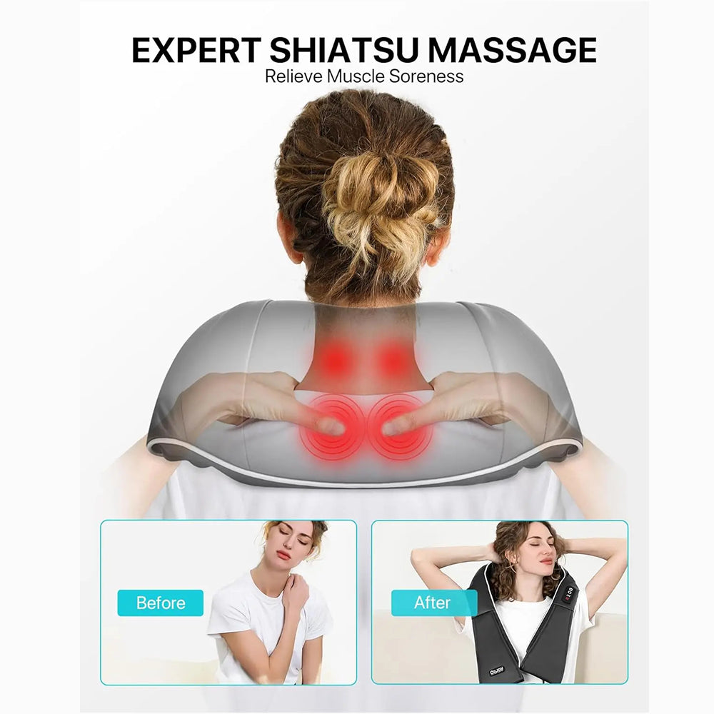 NekiMaxiv Neck and Shoulder Massager with 8 Bi-Directional Nodes, 115°F Heat, and Adjustable Straps for Deep Tissue Relief