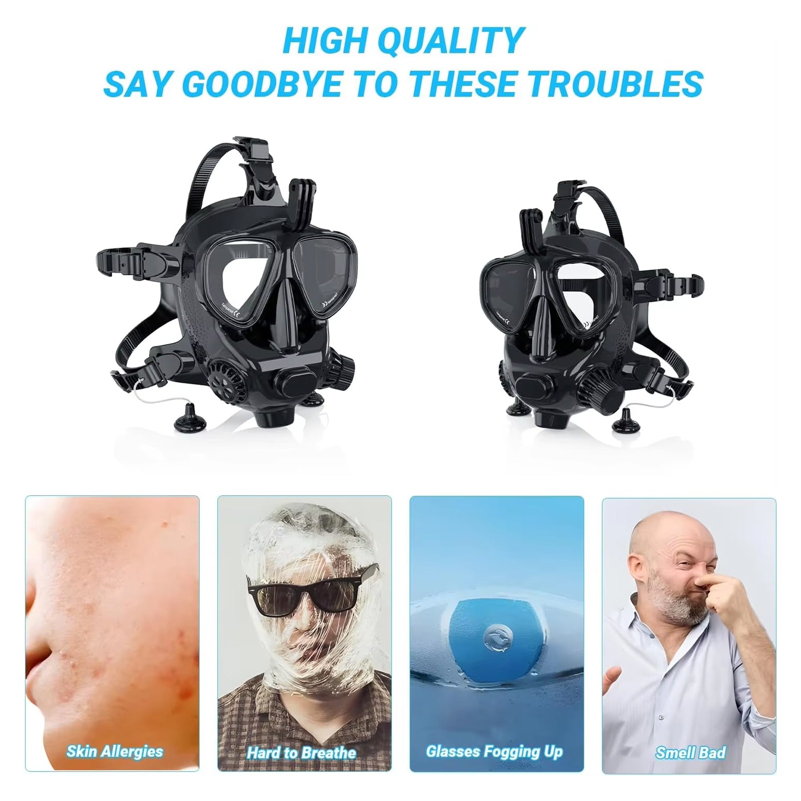 Professional Full Face Diving Mask 150ft Depth Rated 180 Panoramic
