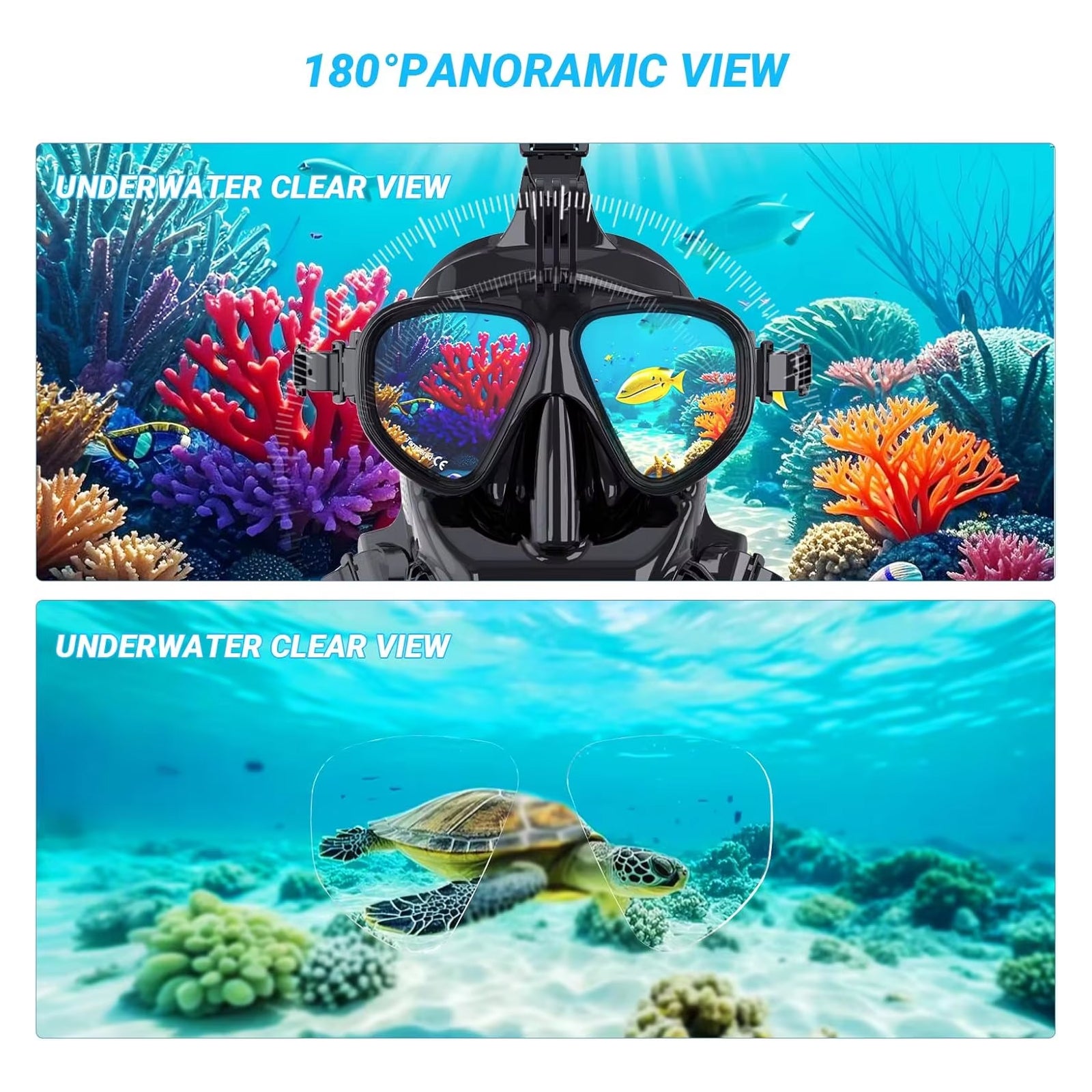 Professional Full Face Diving Mask 150ft Depth Rated 180 Panoramic